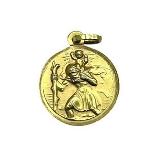 14K Yellow Gold St Lazarus Round Religious Pendant (13494)